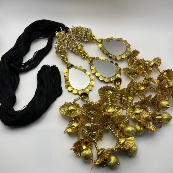 Gold-Coloured Paranda with Leaf Shape Mirrors & Black Dori
