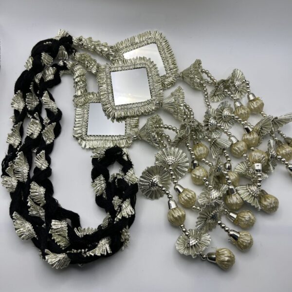 Silver Coloured Paranda with Square Shape Mirrors & Ghota Dori