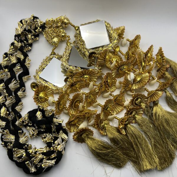 Gold Coloured with Square-Shaped Mirrors and Kaudi Cowrie Shells
