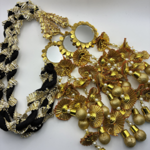 Gold Coloured Paranda with Round Mirrors, Pearl Beading