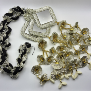 Silver Coloured Paranda with Square Mirrors, Gold Coloured Beading and Kaudi Cowrie Shells