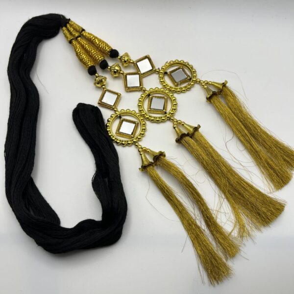Gold-Coloured Paranda with Square-Mirrors in Round Circle & Black Dori