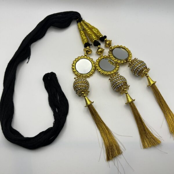Gold-Coloured Paranda with Round-Shaped Mirrors & Black Dori