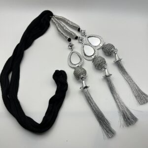 Silver-Coloured Paranda with Leaf-Shaped Mirrors & Black Dori